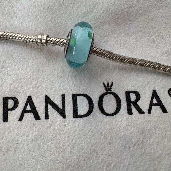 PANDORA Retired Blue Polka Dot Murano Glass Bead Charm 790605 - Picture 1 of 5